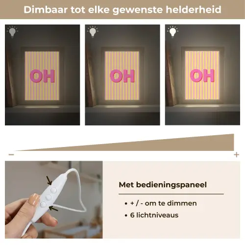 Tekst - Strepen - Roze Light Box met kabel (Kinderlampje) klein -USP_dimbaarNL