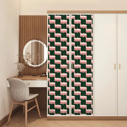 Vlechtpatroon - Groen - Roze - Geometrisch deurposter klein 289 -sfeer3