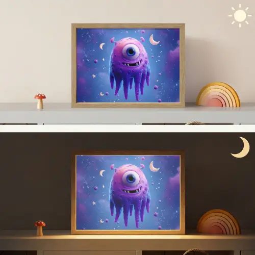 Monster - Ruimte - Sterren - Paars Light Box met batterij (Wandlamp kind) middel -sfeer3_kind