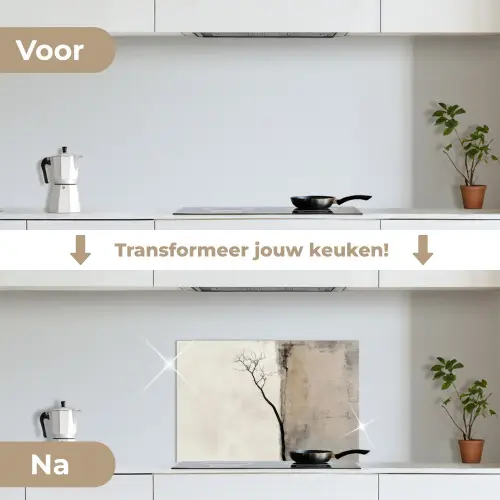 Wabi sabi - Plant - Beige keuken achterwand spatscherm klein -voor_na_NL