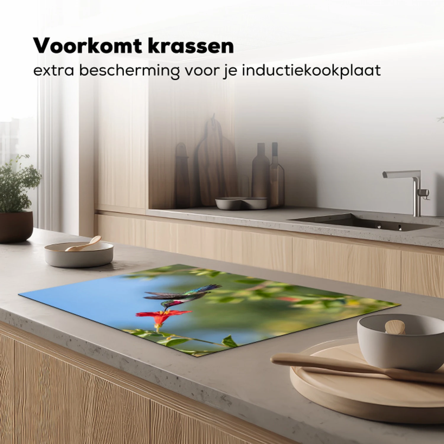Kolibrie - Bloem - Natuur - Groen Inductie beschermer vinyl 3mm klein -sfeer1