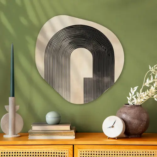Boog -  Strepen - Minimalistisch - Zwart Wandcirkel Organisch Plexiglas middel -sfeer2