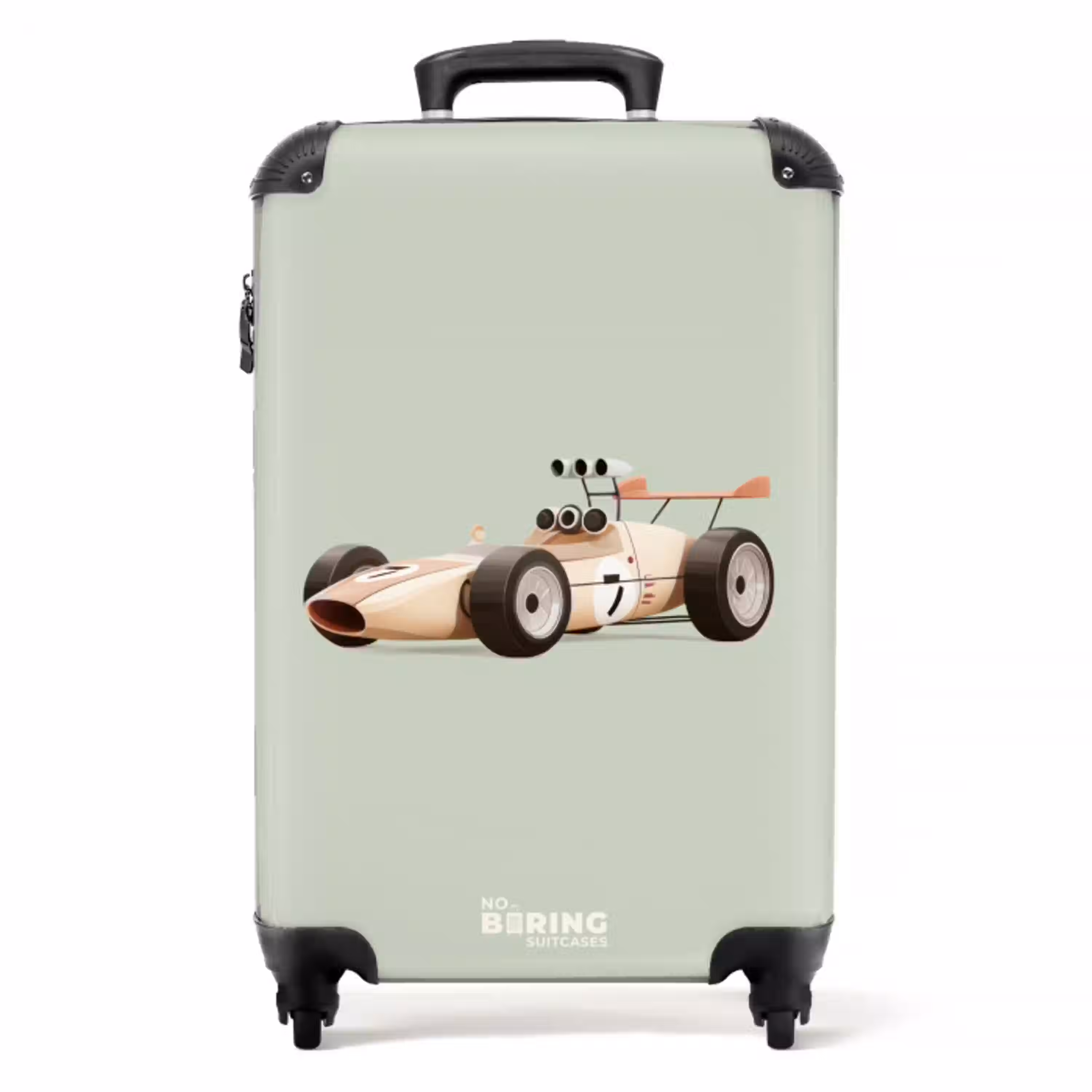 Beige retro raceauto op groen achtergrond NBS - Handbagage koffer - Volwassenen Unisex middel -productfoto_recht