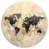 Wereldkaart - Goud - Zwart - Abstract Wandcirkel kunststof plaat 5mm dik klein -3d