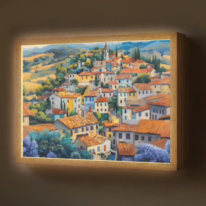Dorp - Heuvels - Landschap - Bomen Light Box met batterij (Wandlamp) middel -z3d_website