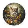 Uil - Vogels - Bloemen - Natuur Wandcirkel aluminium klein -3d