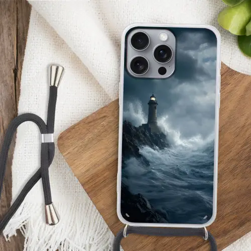 Rotsen - Vuurtoren - Golven - Klliffen Hoesje iPhone 16 Pro Max met koord klein -sfeer4