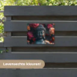 Boeddhabeeld omgeven door bloemen tuinposter los doek klein -sfeer3