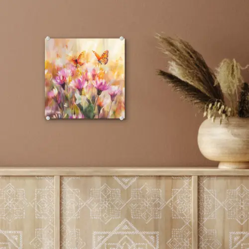 Vlinders - Oranje - Bloemen plexiglas 5mm klein -sfeer5