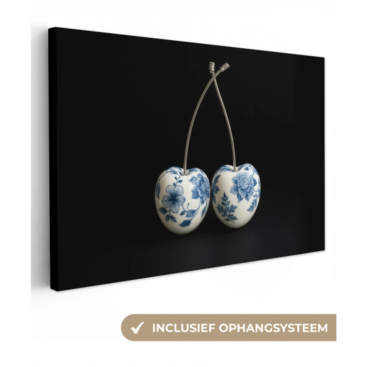 Kersen - Delfts blauw - Fruit canvas 2cm klein -3d