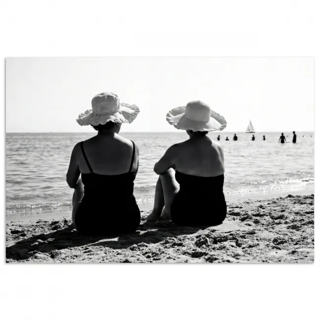 Poster - Vrouwen - Zonnehoed - Strand - Zwart - Wit
