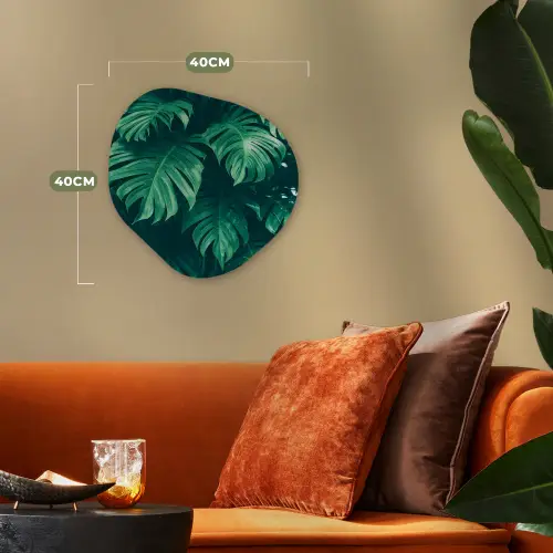 Monstera - Bladeren - Planten - Jungle - Natuur Wandcirkel Organisch Forex 3mm klein -sfeer3