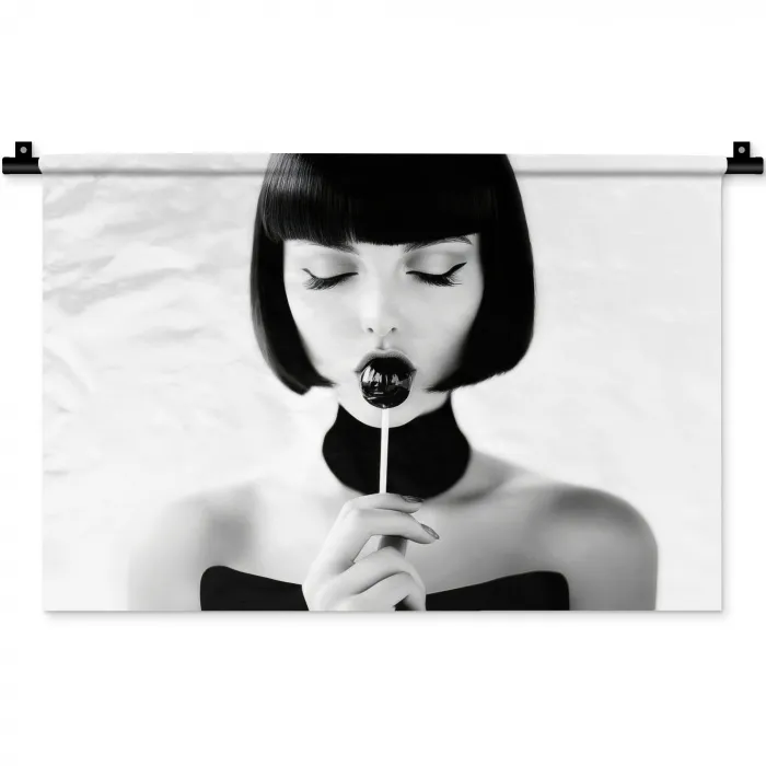 Vrouw - Lolly - Zwart - Wit Wandkleed katoen klein -zz3d
