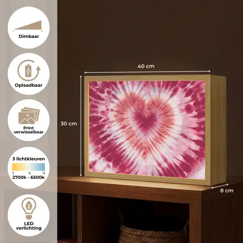 Hartvorm - Roze - Tie dye Light Box met batterij (Wandlamp kind) middel -USP_websiteoverzichtNL