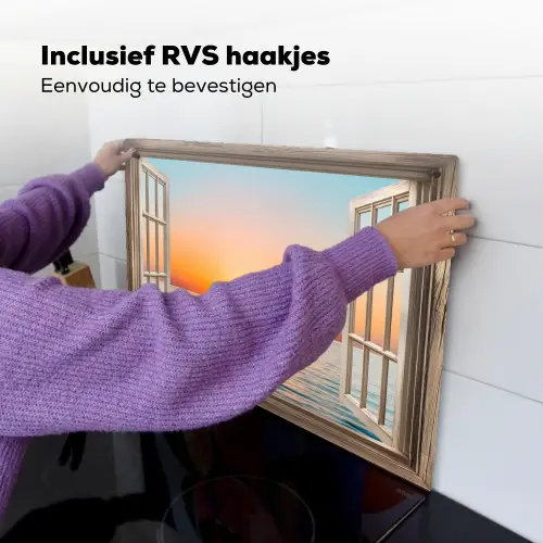Doorkijk - Zee - Boot - Zonsondergang Inductie beschemer met haakjes klein -ky-ophangen-nl
