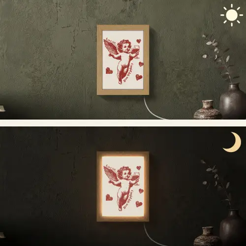 Cupido - Hartjes - Rood - Klassiek Light Box met kabel (Wandlamp) klein -sfeer3