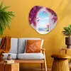 Zee - Roze - Bloemen - Poort Wandcirkel Organisch Aluminium middel -sfeer4