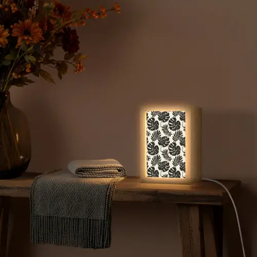 Modern - Monstera - Zwart Light Box met kabel (Tafellamp) klein 925 -sfeer4
