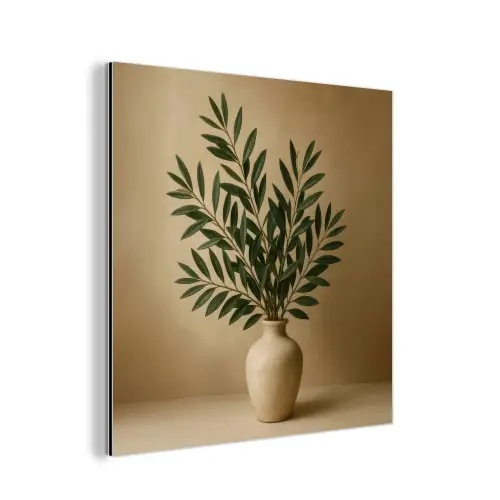 Vaas - Olijftakken - Bladeren - Beige aluminium wit klein -3d