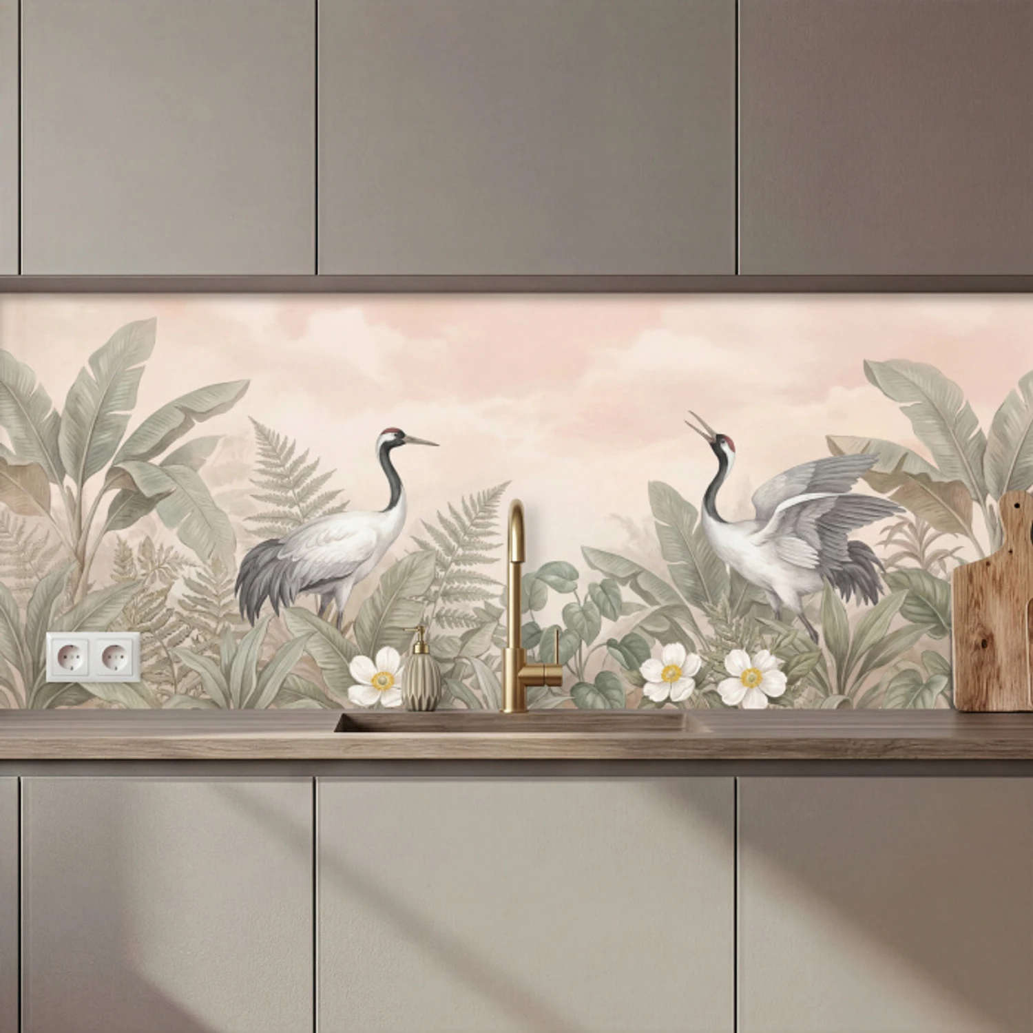 Kraanvogels - Natuur - Roze keuken achterwand 2 middel zz_3dshopping