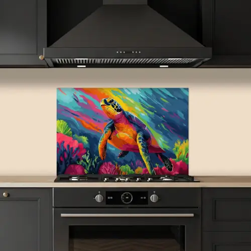 Koraal - Schildpad - Abstract - Water keuken achterwand spatscherm klein -sfeer1