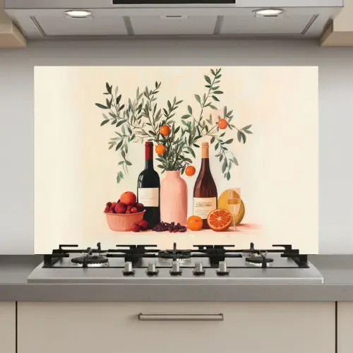 Wijnflessen - Takken - Sinaasappels keuken achterwand spatscherm klein -3d_website