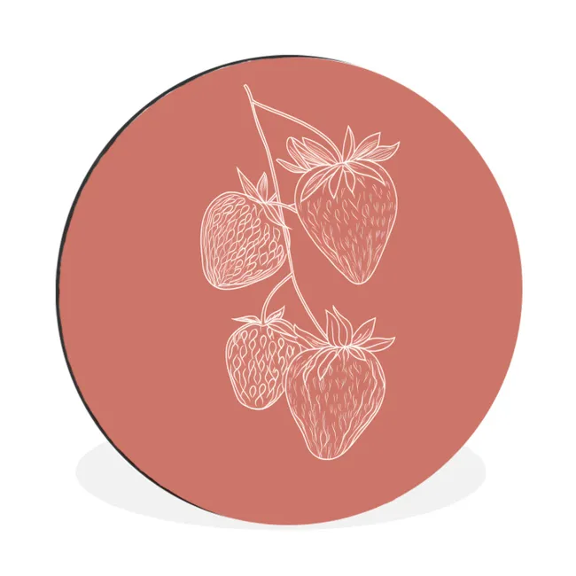 Muurcirkel aluminium Minimalistisch - Illustratie - Aardbei - Tak