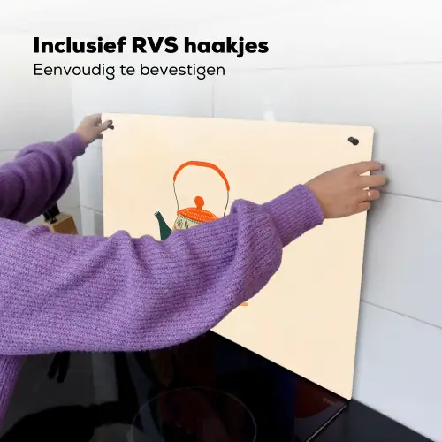 Oranje - Theepot - Bloemen - Bladeren Inductie beschemer met haakjes klein -ky-ophangen-nl