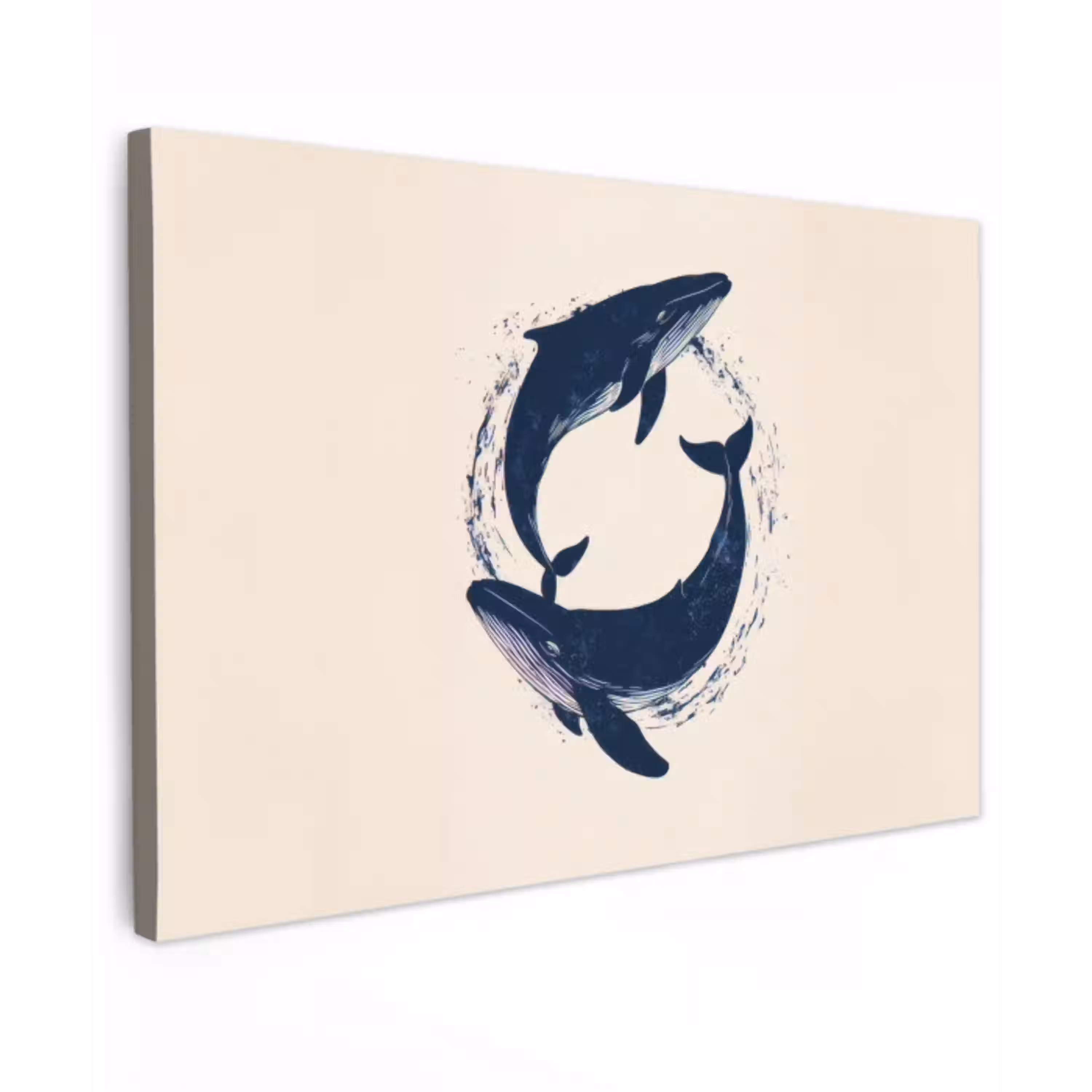 Walvissen - Spetters - Cirkel - Donkerblauw canvas 2cm klein -z3d