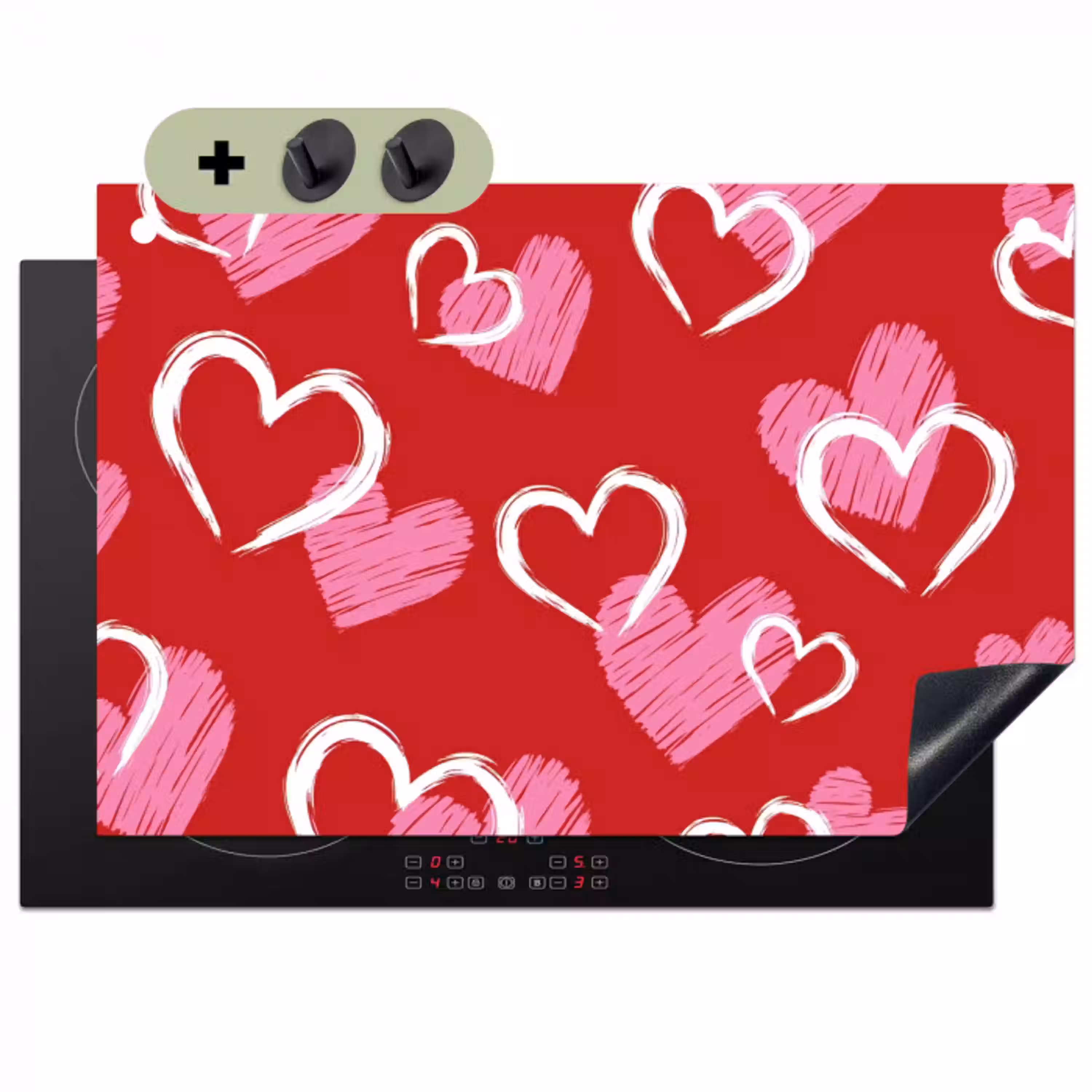 Patroon - Hartjes - Roze - Valentijn Inductie beschemer met haakjes klein -3d