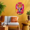 Tijger - Kimono - Planten - Roze Wandcirkel Ovaal Forex klein -sfeer4