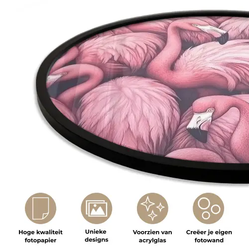 Flamingo - Roze - Dieren Fotolijst rond zonder passe partout klein -closeup_NL