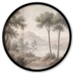 Bomen - Meer - Bergen - Illustratie Fotolijst rond zonder passe partout klein -3d