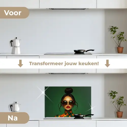 Vrouw - Groen - Modern - Bril - Abstract keuken achterwand spatscherm klein -voor_na_NL