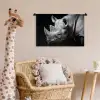 Dieren - Neushoorn - Zwart - Wit - Portret Wandkleed katoen klein -wsfeer5_kind