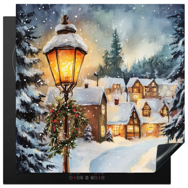 Kerstdorp - Huizen - Sneeuw - Kerst Inductie beschermer vinyl 3mm middel -3d