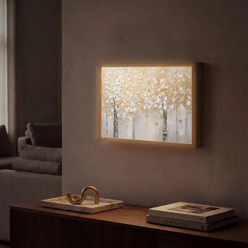 Bomen - Aquarel - Kunst - Natuur Light Box met batterij (Wandlamp) middel -sfeer1