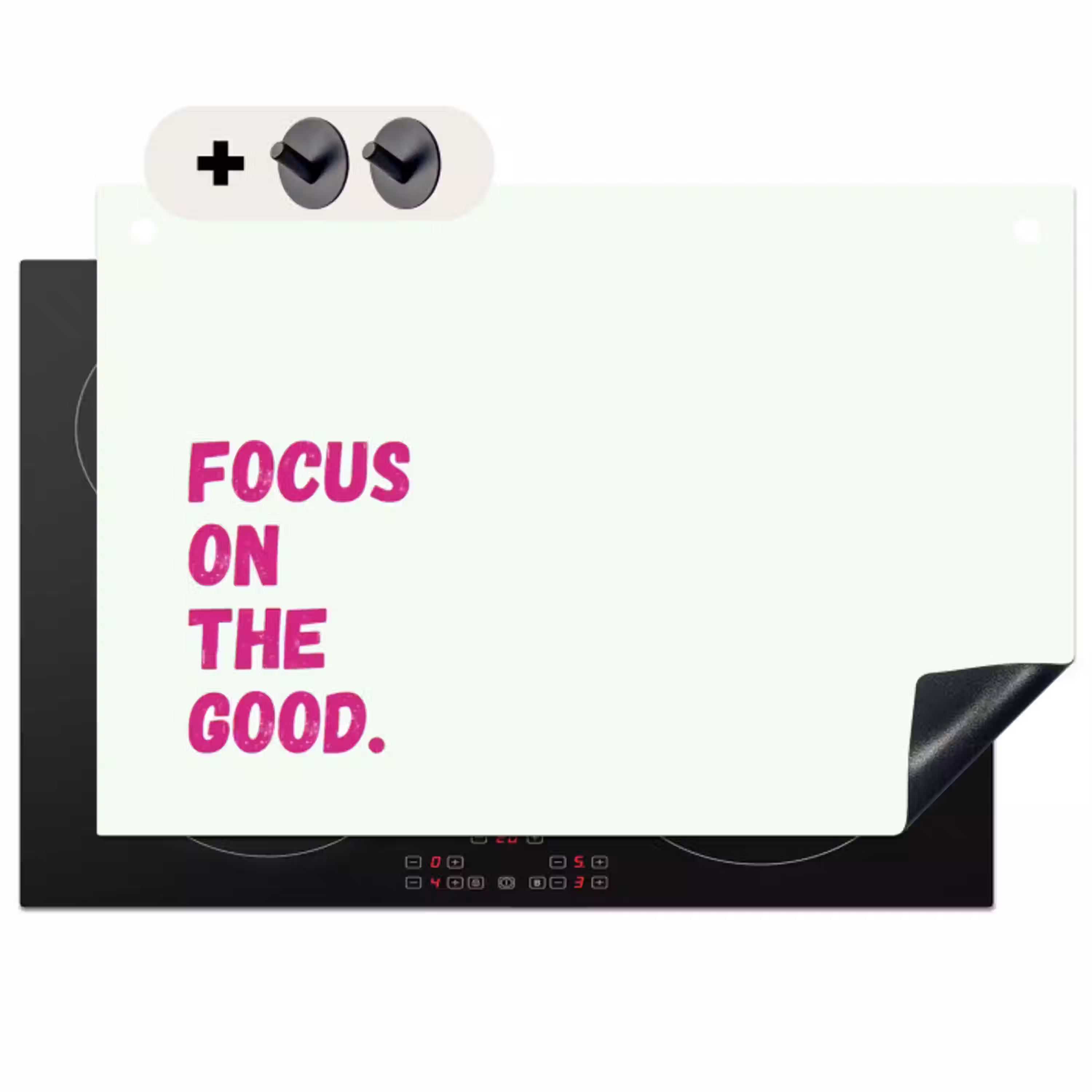 Focus on the good - Beige - Roze Inductie beschemer met haakjes klein -3d