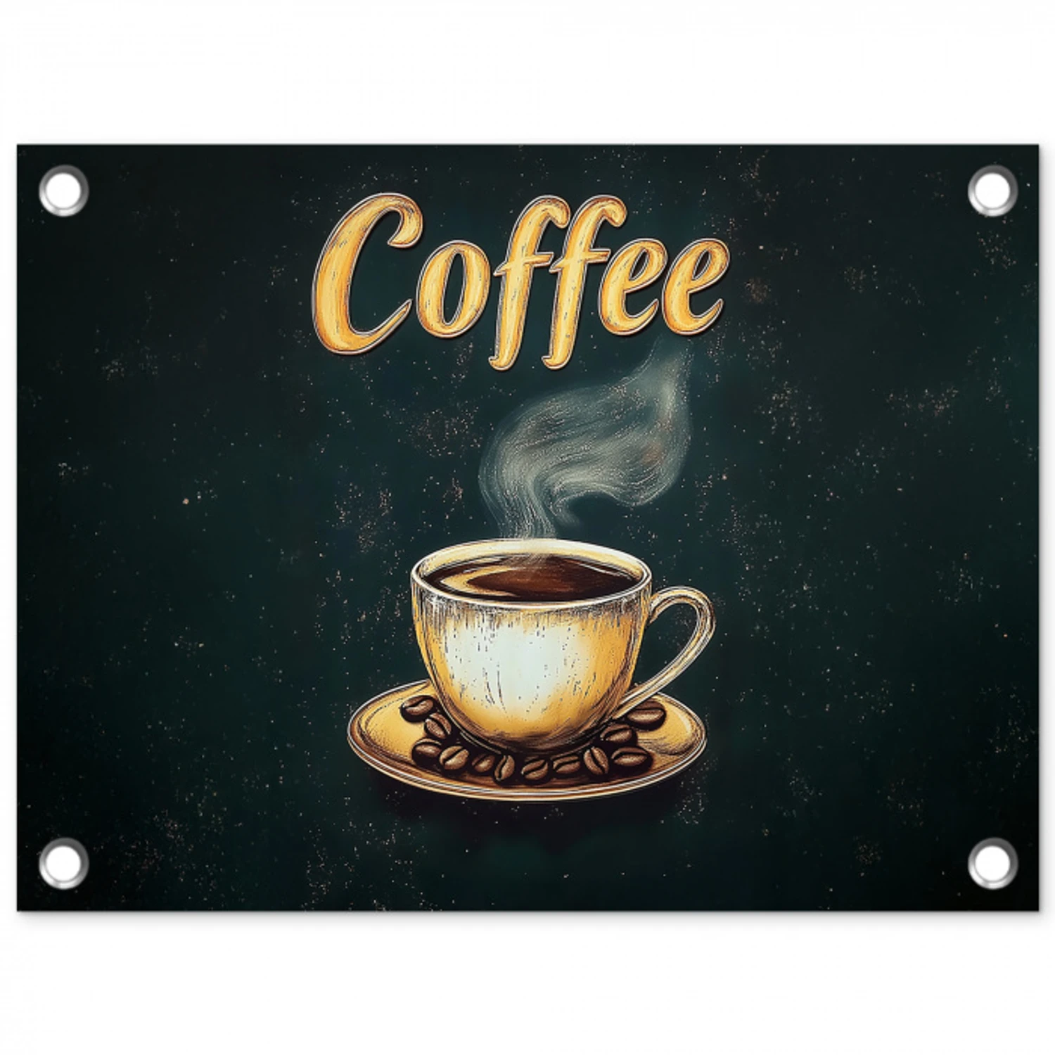 Koffie - Schotel - Koffiebonen - Retro tuinposter los doek klein -3d