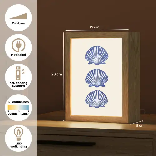 Schelpen - Blauw - Patroon Light Box met kabel (Tafellamp) klein -USP_NL