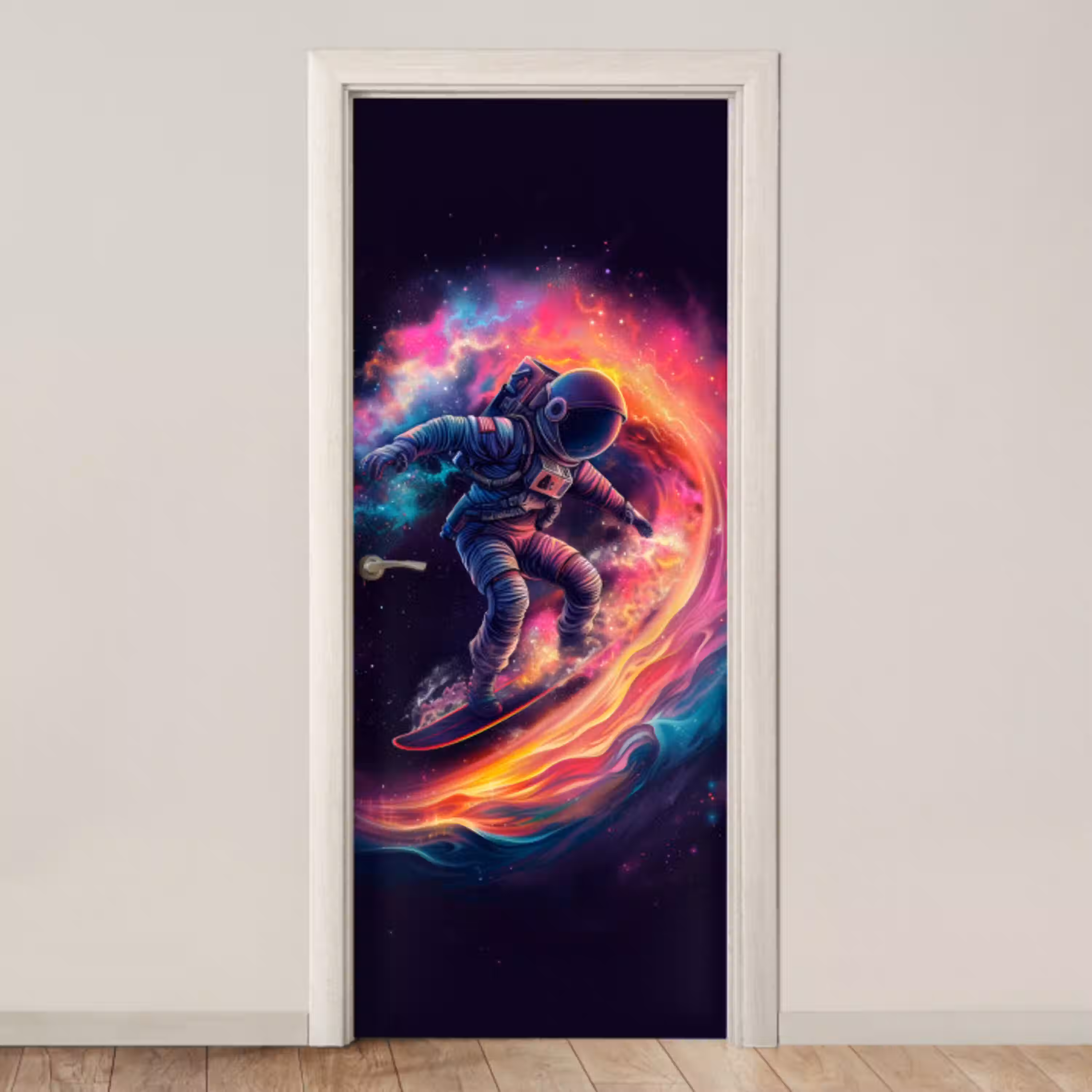 Astronaut - Ruimte - Surfen - Kleurrijk deurposter klein -3d_beige