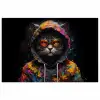 Kat - Jas - Graffiti - Bril - Zwart poster papier klein -3d