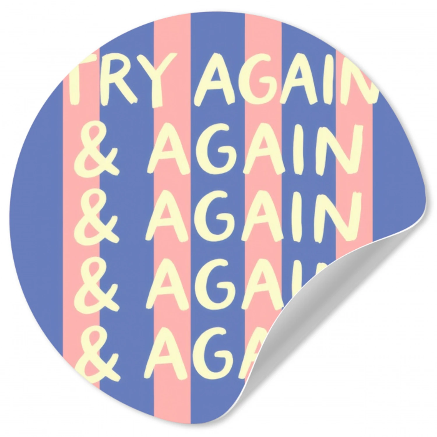 Try again - Strepen - Roze - Verticaal - Blauw Wandcirkel behangsticker klein -3d