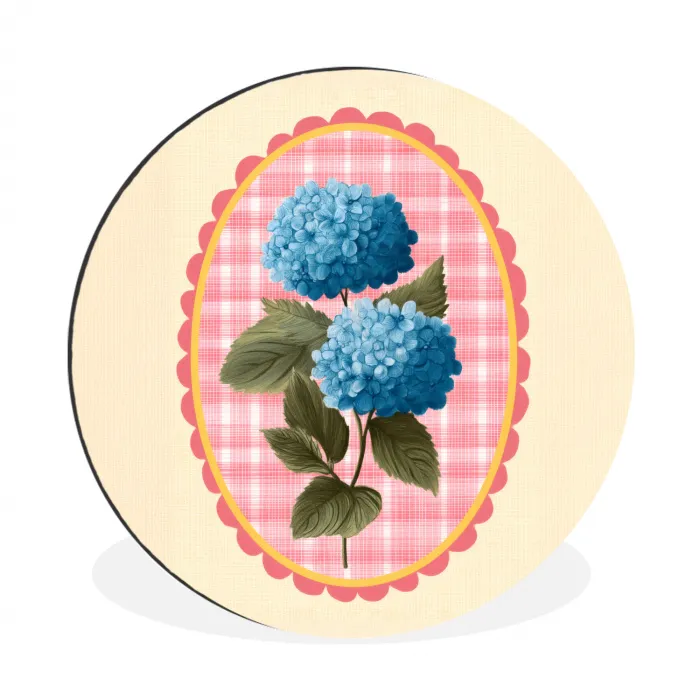 Bloemen - Blauw - Lijst - Bladeren Wandcirkel aluminium klein -3d