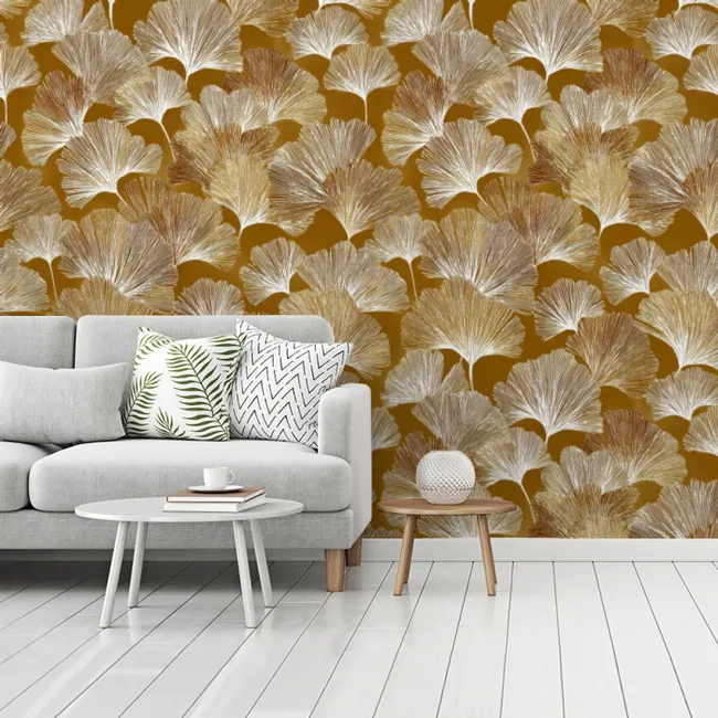 Tapete - Ginkgo - Blätter - Gold