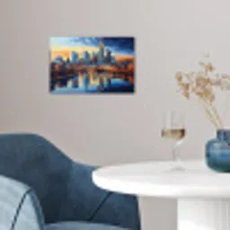 Zonsondergang Frankfurt - Stad - Skyline - Water poster papier klein -sfeer3