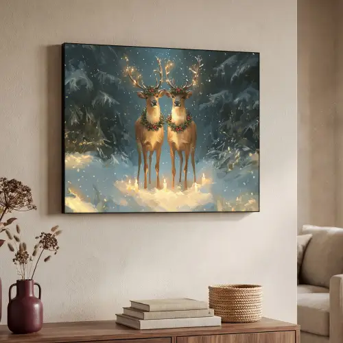 Dennensprookje - Rendier - Nacht Textielframe zwart klein -sfeer3