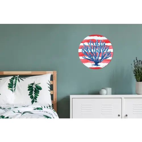 Koraal - Verfstructuur - Rood - Blauw Wandcirkel aluminium klein -slaapkamer