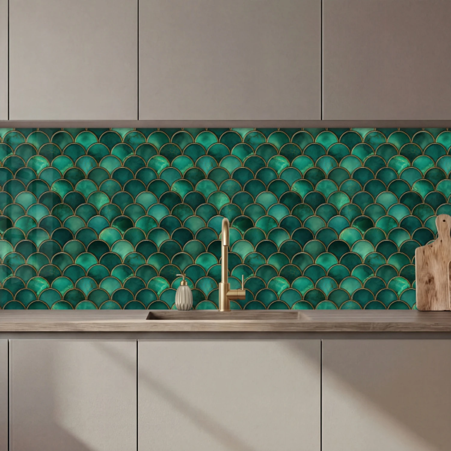 Schubben - Structuur - Diepgroene - Goud keuken achterwand 2 middel 871 zz_3dshopping