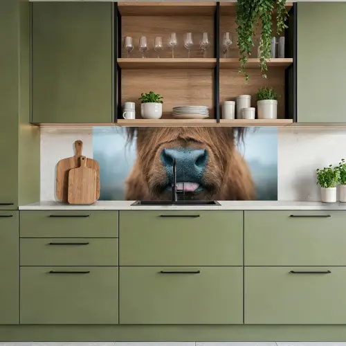 Schotse hooglander - Neus - Bruin keuken achterwand 2 middel -sfeer3